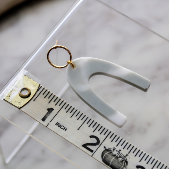 Handmade Earrings - Arch Resin Earrings - Gray and White - NEW - Picture 2 of 2